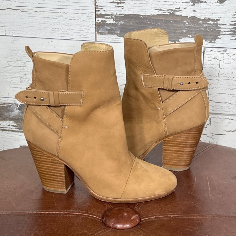 RAG & BONE Harrow Moto-Style Ankle Boot Tan Nubuck Sz 38 (US 8) EUC